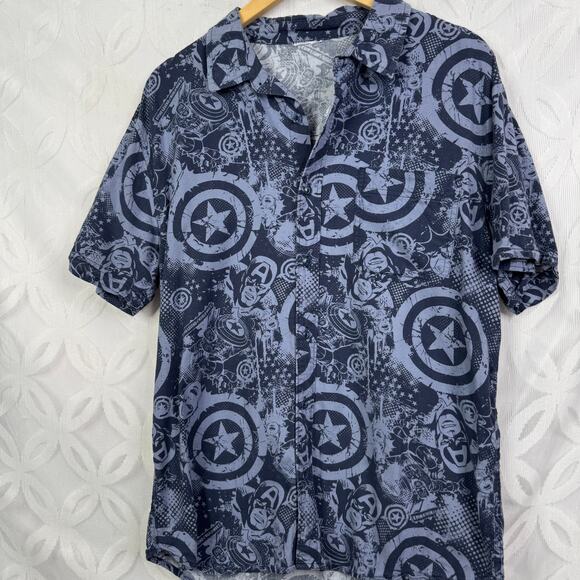 Marvel Captain America Hawaiian Button Down Short Sleeve Shirt‎ - Picture 2 of 4